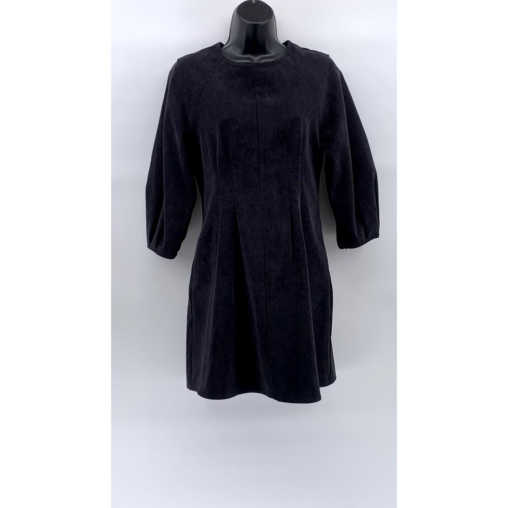 ZARA Women's Navy Blue Crewneck Corduroy Long Sleeve A-Line Mini Dress SZ XS